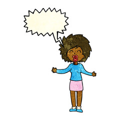 cartoon loud woman with speech bubble