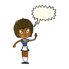 cartoon maid with speech bubble