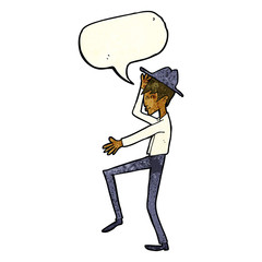 cartoon fashionable man with speech bubble