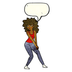 cartoon woman posing with speech bubble
