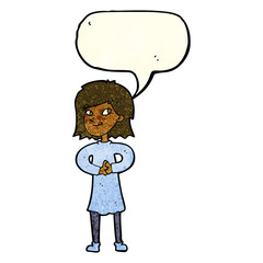 cartoon happy woman with speech bubble