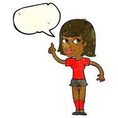 cartoon pretty girl with idea with speech bubble
