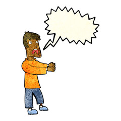 cartoon terrified man with speech bubble