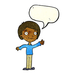 cartoon happy boy with speech bubble