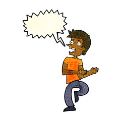 cartoon stressed out man with speech bubble