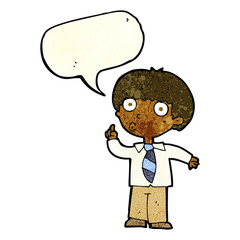 cartoon school boy with question with speech bubble