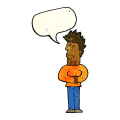 cartoon nervous man with speech bubble