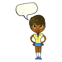 cartoon annoyed girl with speech bubble