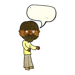 cartoon happy bearded man with speech bubble