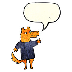 cartoon fox businessman with speech bubble