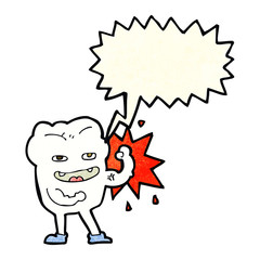 cartoon strong healthy tooth with speech bubble