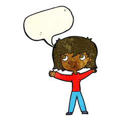cartoon happy girl with speech bubble