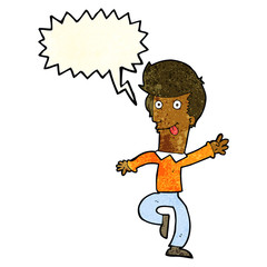 cartoon man dancing with speech bubble