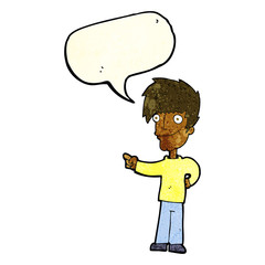 cartoon man pointing with speech bubble