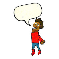 cartoon drenched man flying with speech bubble