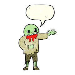 cartoon spooky zombie with speech bubble