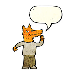 cartoon happy fox man with speech bubble