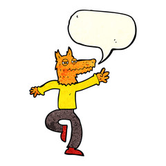 cartoon happy fox man with speech bubble