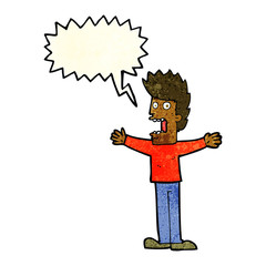cartoon terrified man with speech bubble