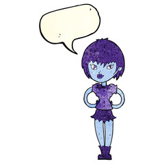 cartoon pretty vampire girl with speech bubble