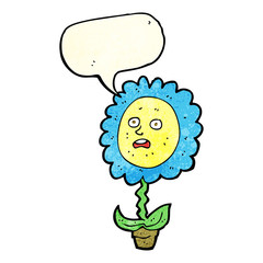 cartoon flower with face with speech bubble