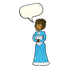 cartoon shocked victorian woman with speech bubble