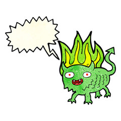 cartoon little demon with speech bubble