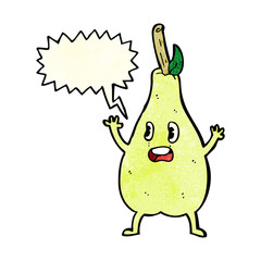 cartoon frightened pear with speech bubble