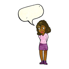 cartoon confused woman with speech bubble