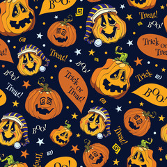 Vector Boo Pumpkins Halloween Seamless Pattern