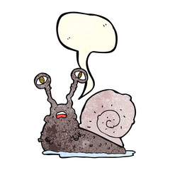 cartoon gross snail with speech bubble