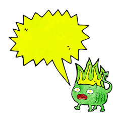 cartoon little imp with speech bubble