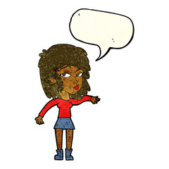cartoon woman playing it cool with speech bubble