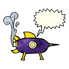 cartoon space rocket with speech bubble