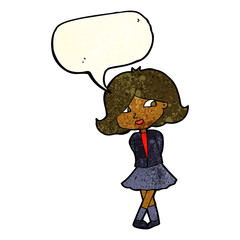 cartoon happy girl with speech bubble