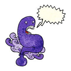 cartoon halloween ghost in bottle with speech bubble