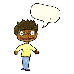 cartoon excited boy with speech bubble