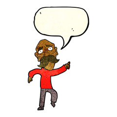 cartoon sad old man pointing with speech bubble