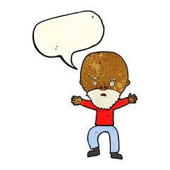 cartoon panicking old man with speech bubble