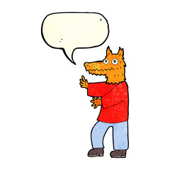 cartoon funny fox man with speech bubble