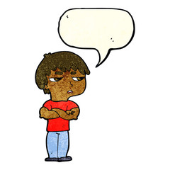 cartoon annoyed boy with speech bubble