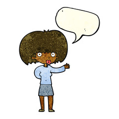 cartoon woman gesturing with speech bubble