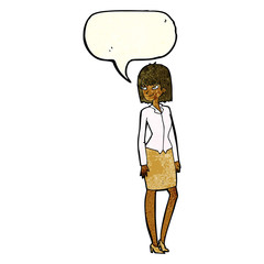 cartoon pretty businesswoman with speech bubble
