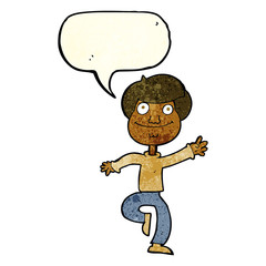 cartoon dancing man with speech bubble