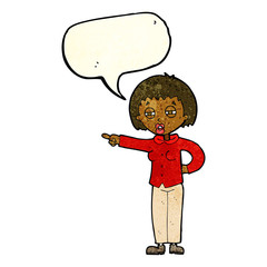 cartoon woman telling off with speech bubble