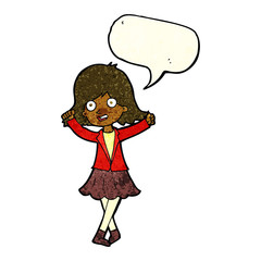 cartoon happy girl with speech bubble