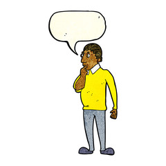 cartoon curious man with speech bubble