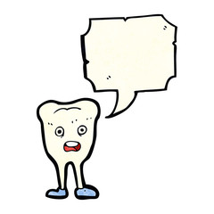 cartoon happy tooth with speech bubble