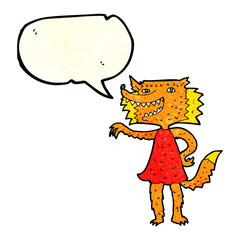 cartoon fox girl with speech bubble