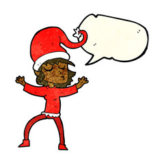 santa's helper cartoon with speech bubble